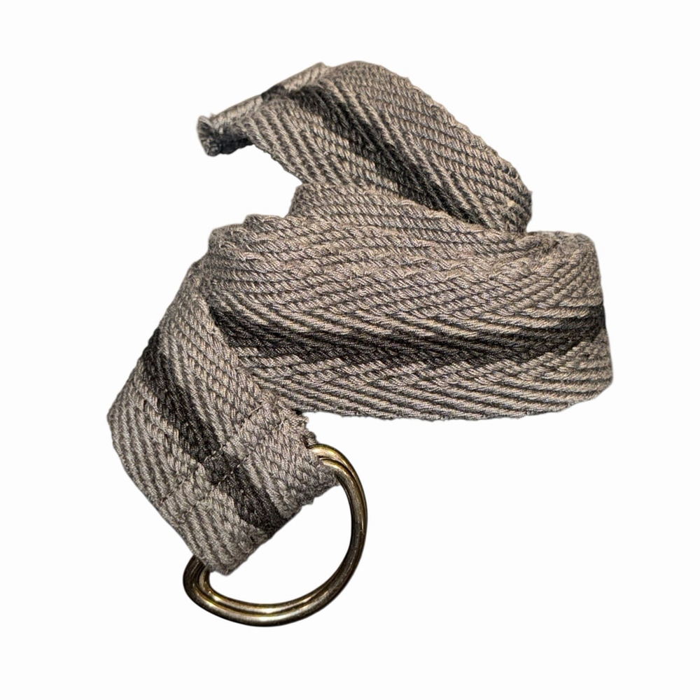 Unisex Canvas Y2K Woven 46.5” Gray with Black Stripe D-Ring Wide Casual Belt